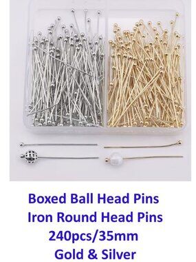 Boxed Ball Head Pins  Iron Round Head Pins 240pcs/35mm  Gold & Silver